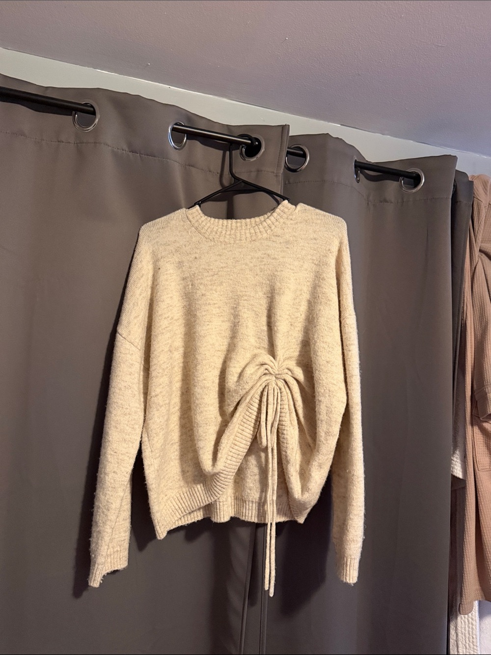 French Connection Cream Drawstring Side Knit Sweater